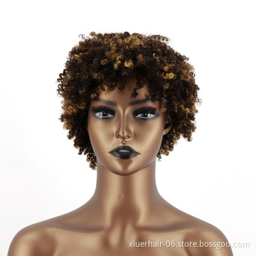 Soft Beauty Wholesale Afro Machine Weft Cheap Kinky Indian Ombre 8" 100% Afro Kinky for Black Women Short Curly Human Hair Wig